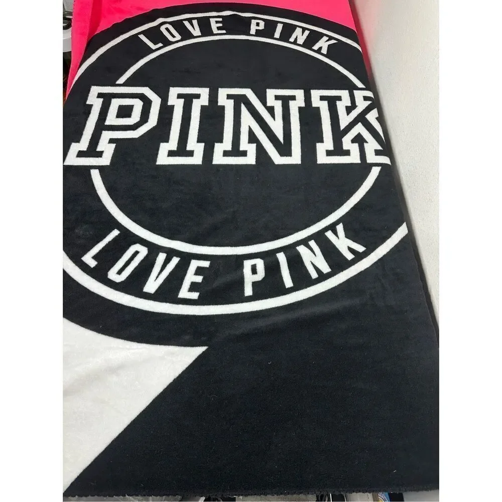 Rare Limited Victoria's Secret PINK Pink Black & White Stadium Blanket/Throw